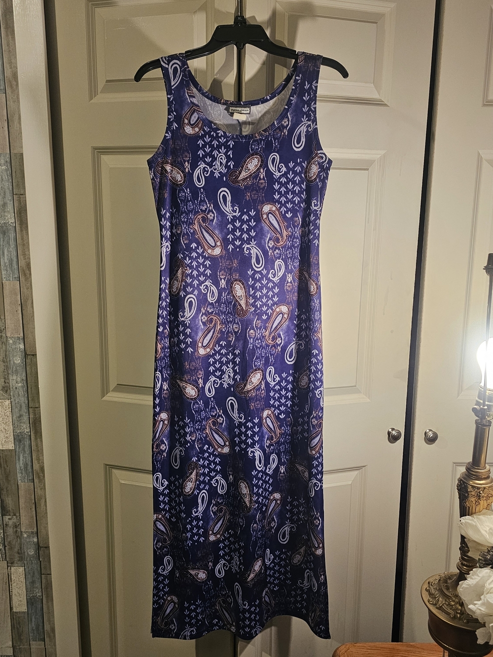 Aqua Blues Sleeveless Blue Paisley Maxi Dress Sz Med